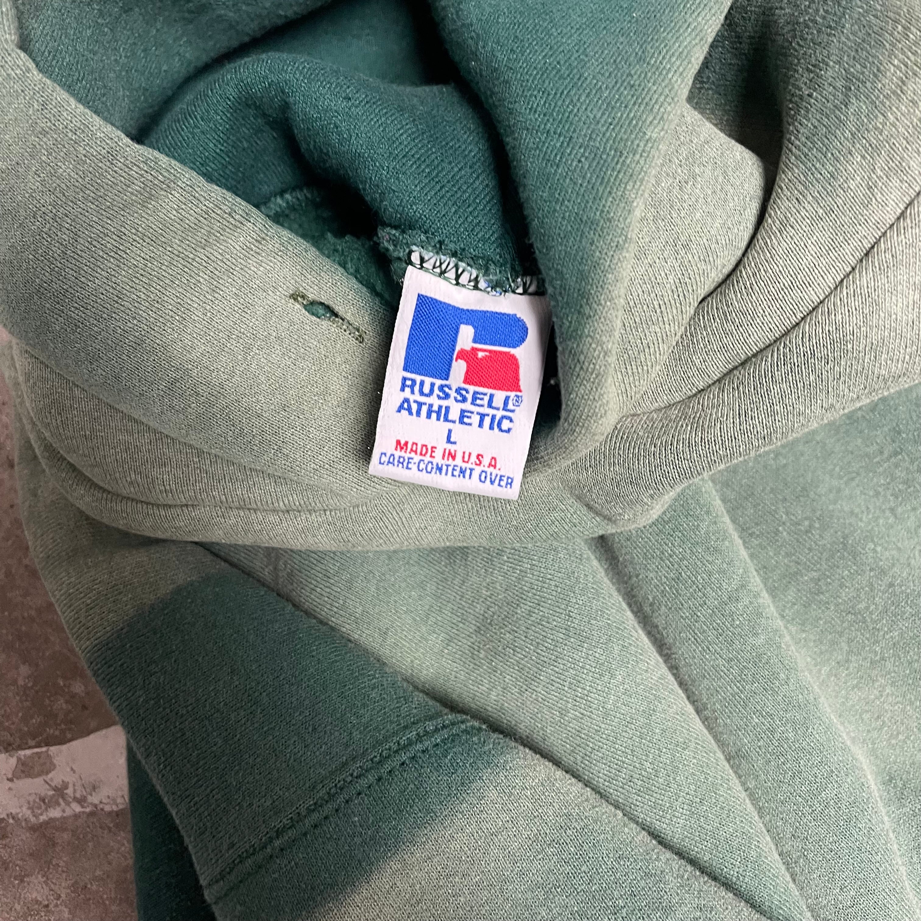 Vintage Russell Athletic Green Sun-Faded Hoodie