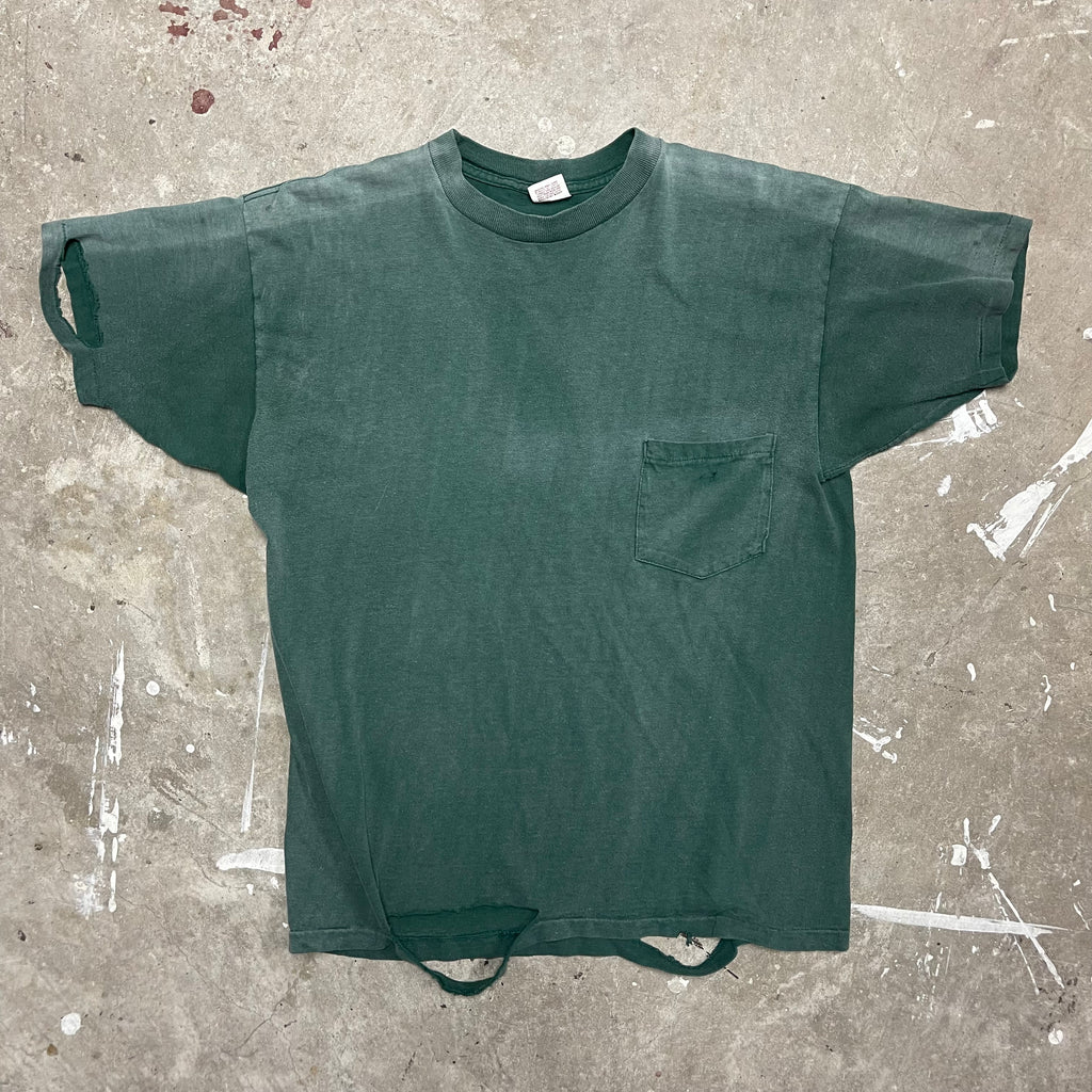 Vintage 70's  Sun-faded and Distressed Green Salvage ID Pocket T-Shirt