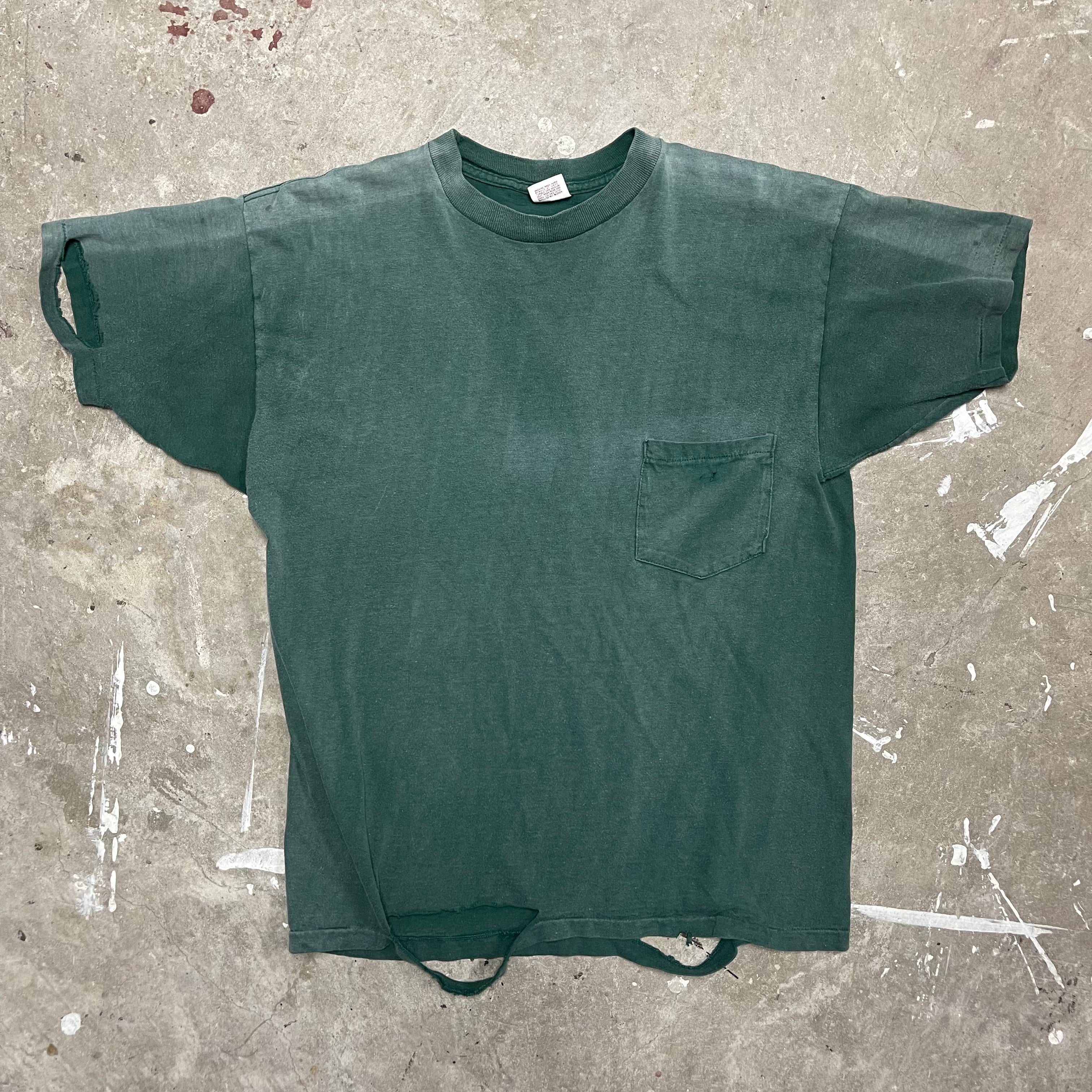 Vintage 70's  Sun-faded and Distressed Green Salvage ID Pocket T-Shirt