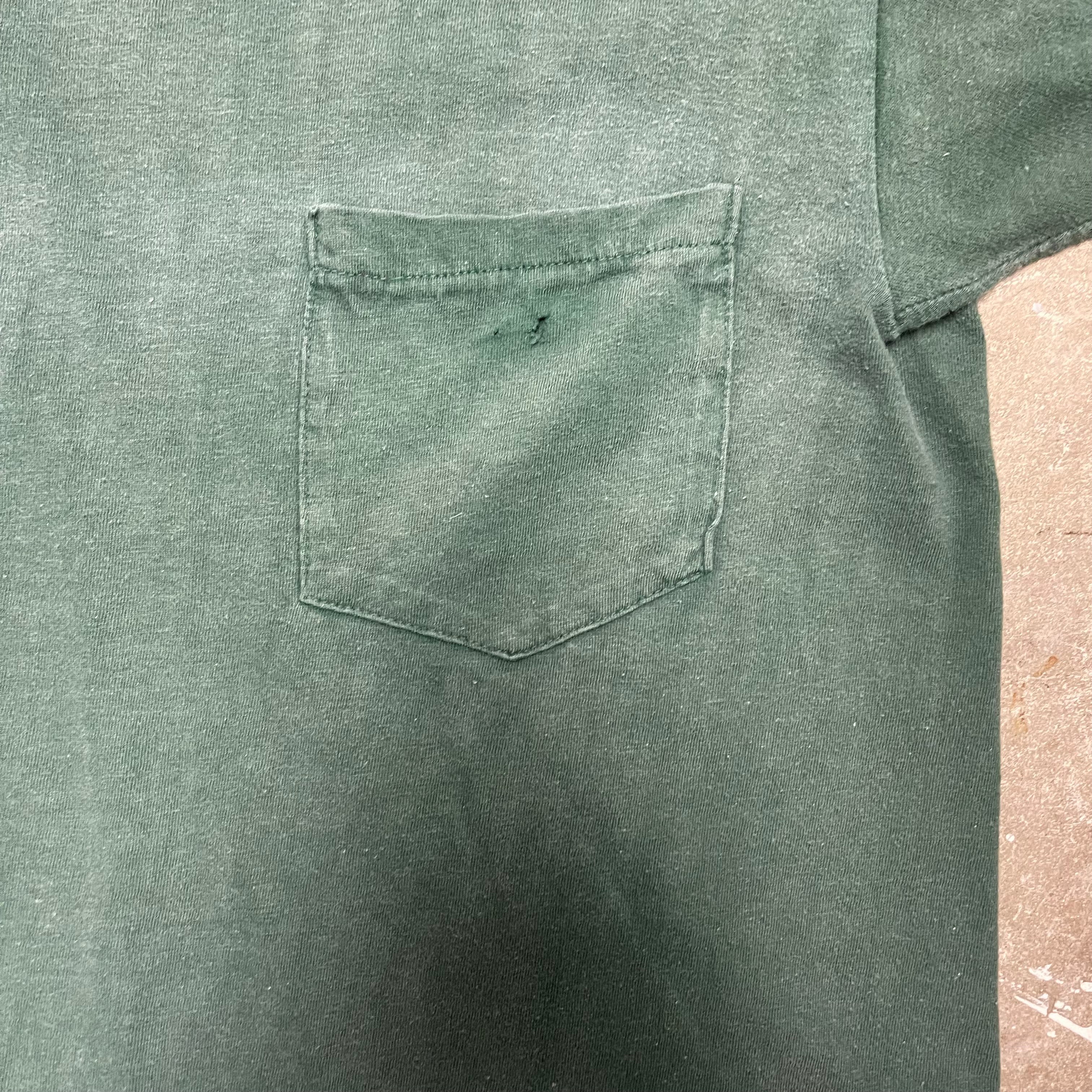 Vintage 70's  Sun-faded and Distressed Green Salvage ID Pocket T-Shirt