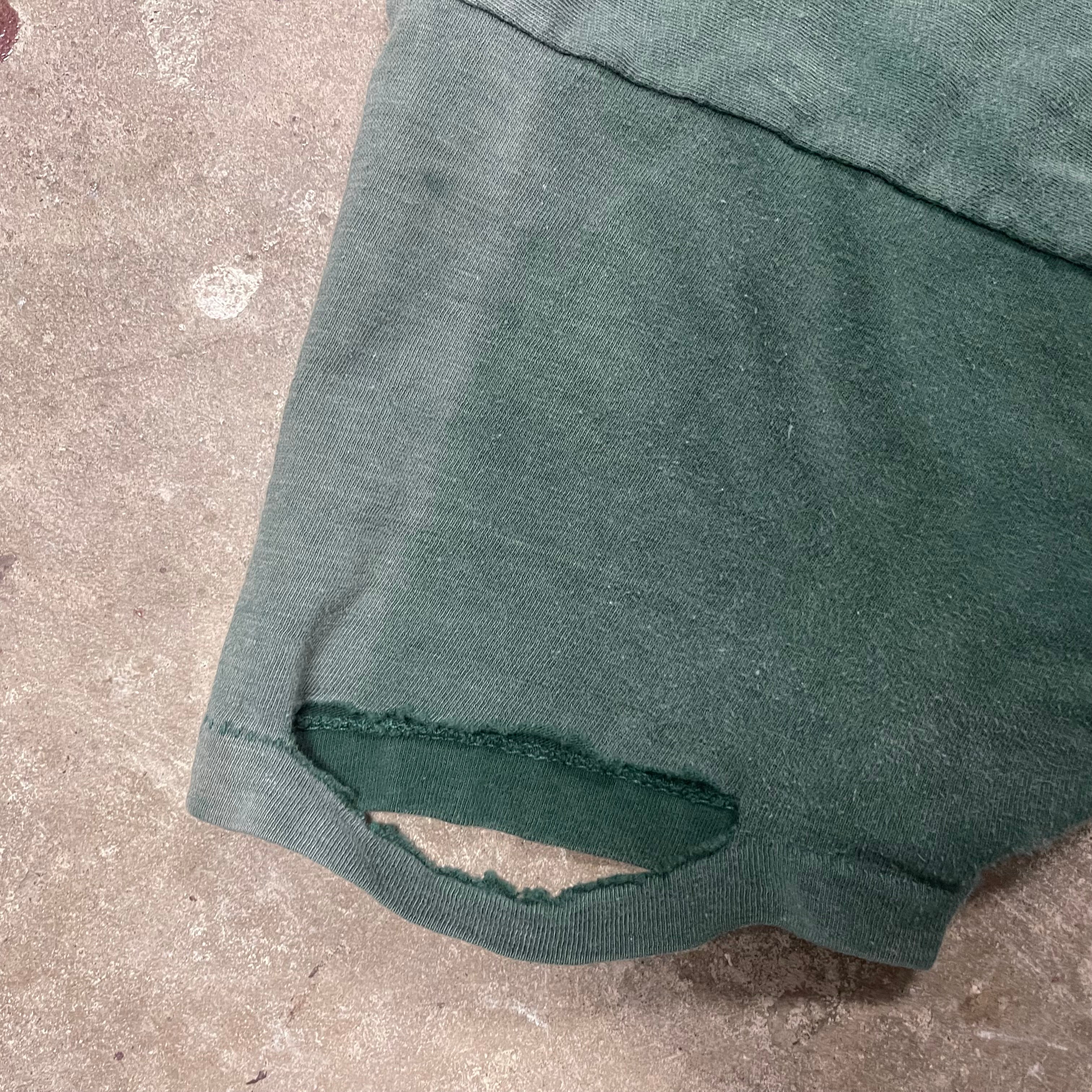 Vintage 70's  Sun-faded and Distressed Green Salvage ID Pocket T-Shirt